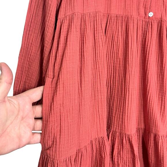 MADEWELL Women’s Lightspun Colette Tiered Mini Dress Dark Rose size 14 - Picture 5 of 6
